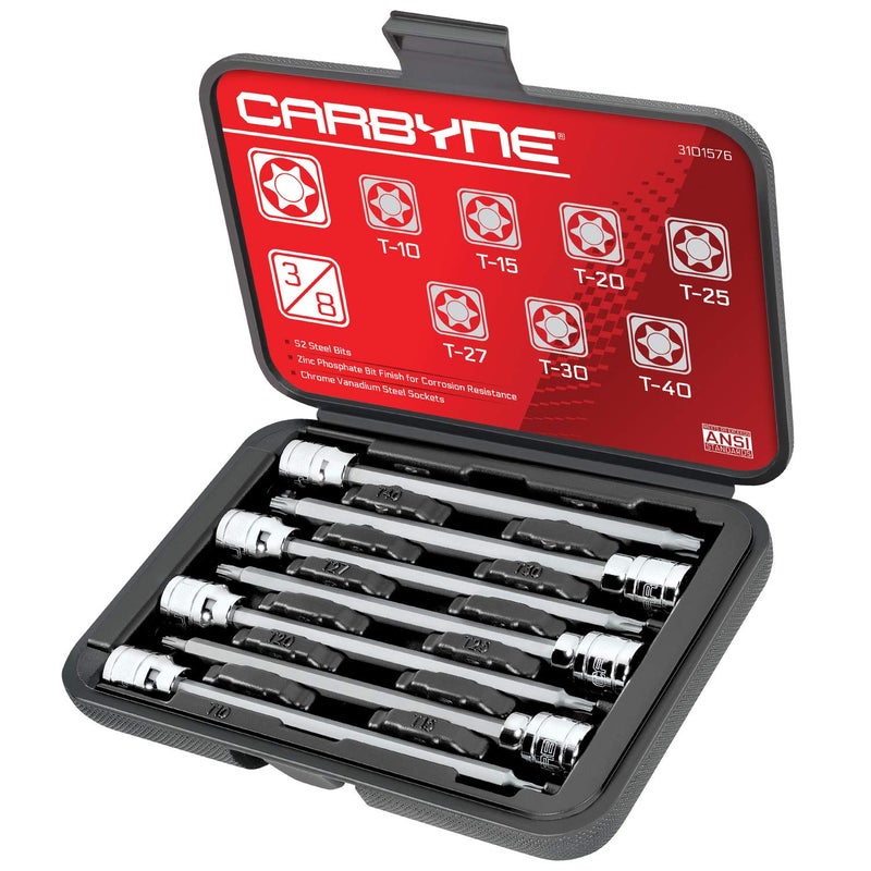 CARBYNE 7-Piece Torx Extra Long Bit Socket Set, T10 to T40 Sizes, 3/8 in. Drive, S2 Steel Bits, CrV Sockets â€¢ From a Family-Run Tool Company Based in the U.S.A. - Image 1